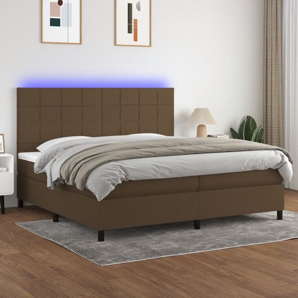 vidaXL Posteľ boxsping s matracom a LED tmavohnedá 200x200 cm látka