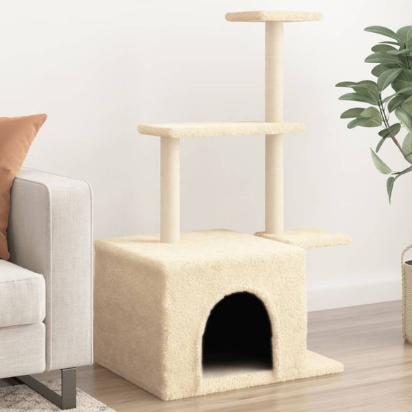 vidaXL Škrabadlo pre mačky so sisalovými stĺpikmi krémové 110 cm