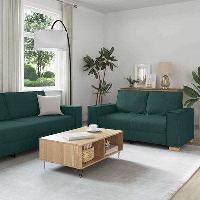 vidaXL Pohovka 3 pcs Tmavozelená 220 x 80 x 84 cm Ľanová zmes