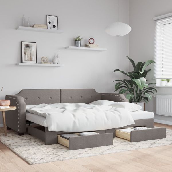 vidaXL Rozkladacia denná posteľ so zásuvkami sivohnedá 100x200cm látka