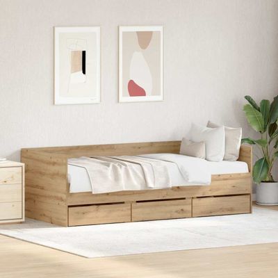 vidaXL Ležadlo so zásuvkou Remeselný dub 90 x 200 cm Kompozitné drevo