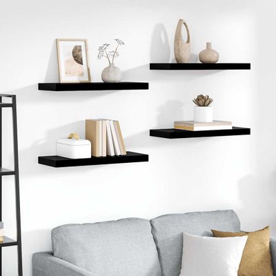 vidaXL Plávajúce nástenné police 4ks, lesklé čierne 60x23,5x3,8cm, MDF