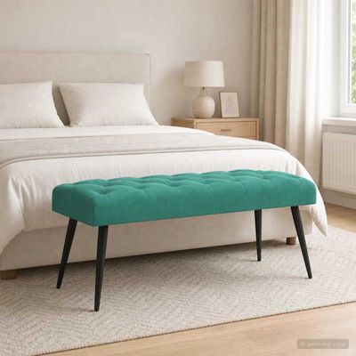 vidaXL Lavica s gombíkovým prešívaním Tyrkysová 110 x 40 x 46 cm Zamat