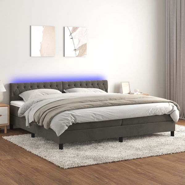 vidaXL Posteľ boxsping s matracom a LED tmavosivá 200x200 cm zamat