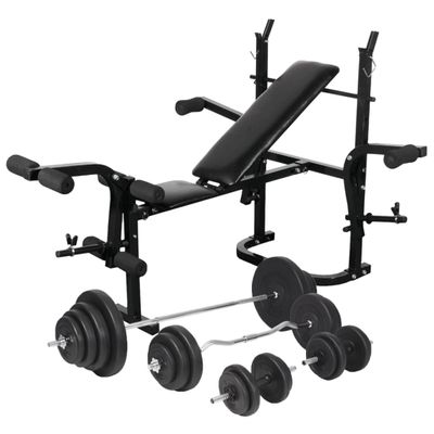 vidaXL Posilňovacia lavica so stojanom na závažia a sadou činiek 120 kg