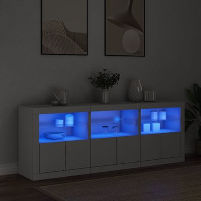 vidaXL Komoda s LED svetlami biela 181,5x37x67 cm