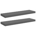 vidaXL Plávajúce nástenné police 2 ks, lesklé sivé 80x23,5x3,8 cm, MDF
