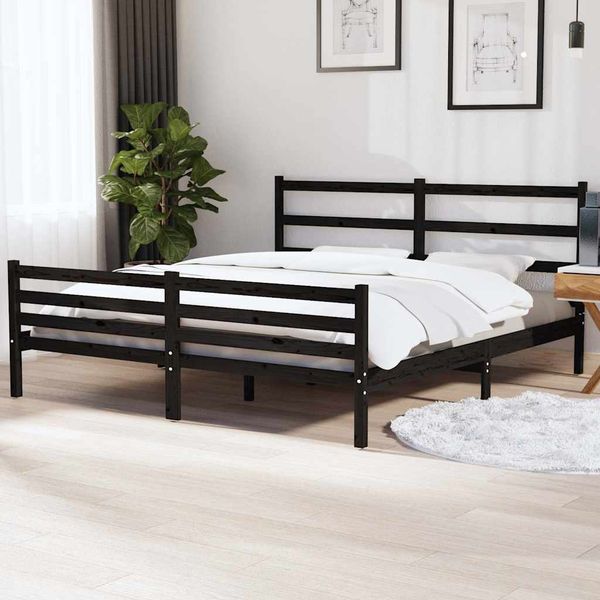 vidaXL Posteľný rám, čierny, borovicový masív 180x200cm Super King
