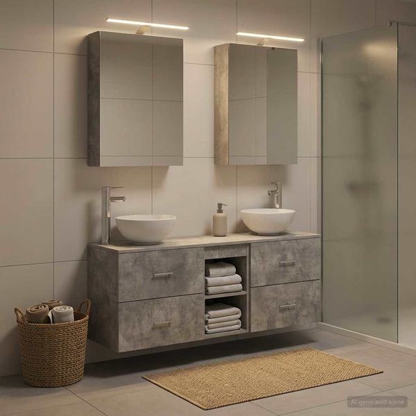 vidaXL Set kabinetov do kúpeľne 5 pcs Betónovo sivá 50 x 14,5 x 70 cm