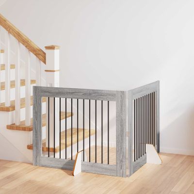 vidaXL Brána pre psov so stojanmi 2 pcs Sivá sonoma 100 x 80 cm