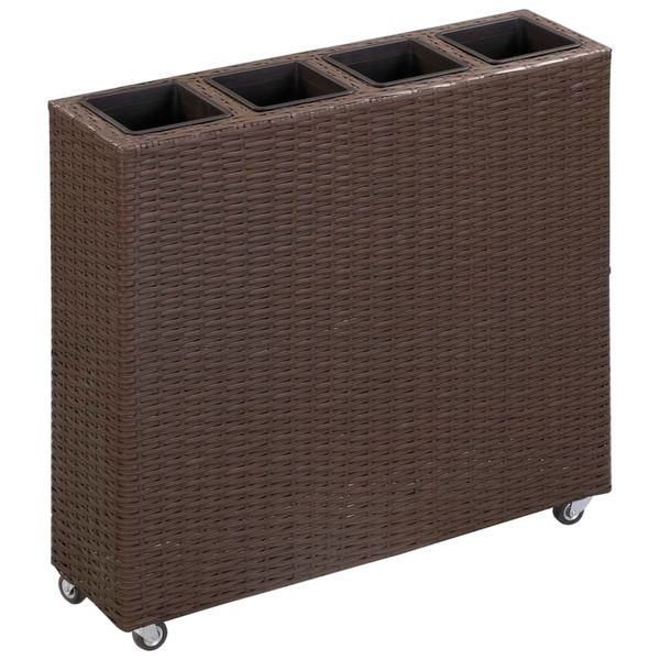 vidaXL Vyvýšený záhradný záhon+4 nádoby 80x22x79 cm, polyratan, hnedý