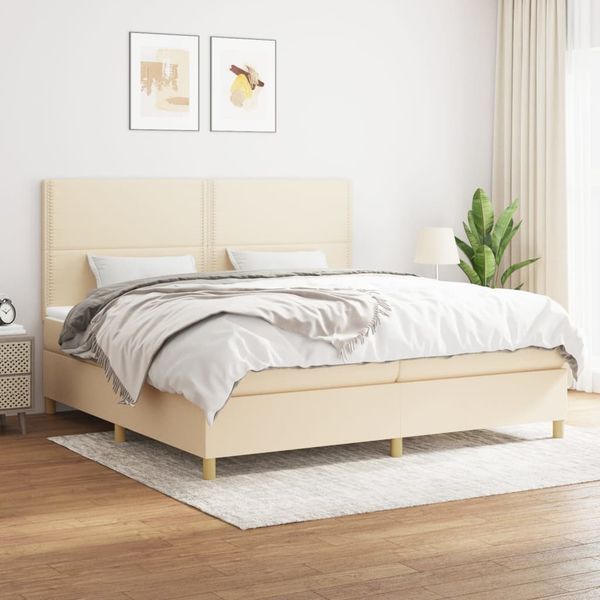 vidaXL Boxspring posteľ s matracom krémová 200x200 cm látka