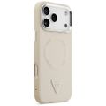 Guess Case Magsafe PU Leather Case s trojuholníkovým logom a strieborným kovovým rámom fotoaparátu pre iPhone 17 Pro Max béžová