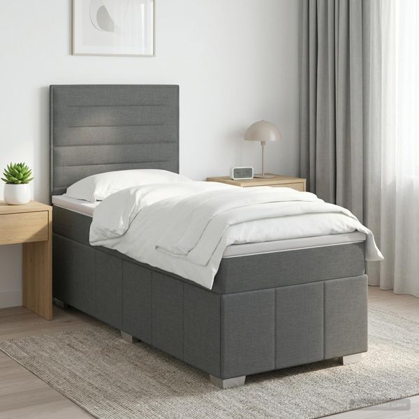 vidaXL LED boxspring posteľ s matracom Tmavosivá 100 x 200 cm Látka