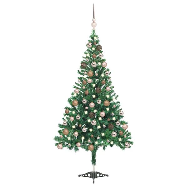 vidaXL Osvetlený umelý vianočný stromček+gule 120 cm, 230 vetvičiek