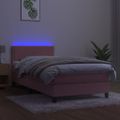 vidaXL Posteľný rám boxsping s matracom a LED ružový 100x200 cm zamat