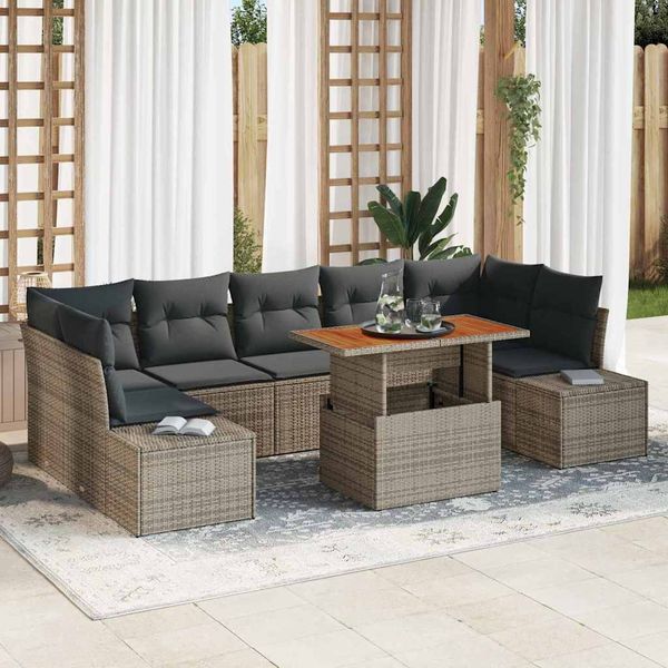 vidaXL Súprava záhradných pohoviek s úložiskom 8 pcs Sivá Poly ratan