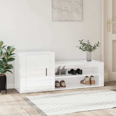 vidaXL Botník lesklý biely 130x35x54 cm spracované drevo