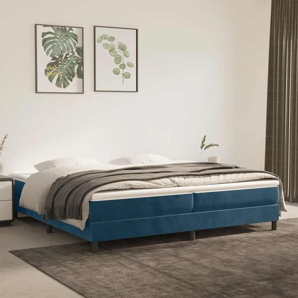 vidaXL Posteľný rám s boxspringom tmavomodrý 200x200 cm zamat