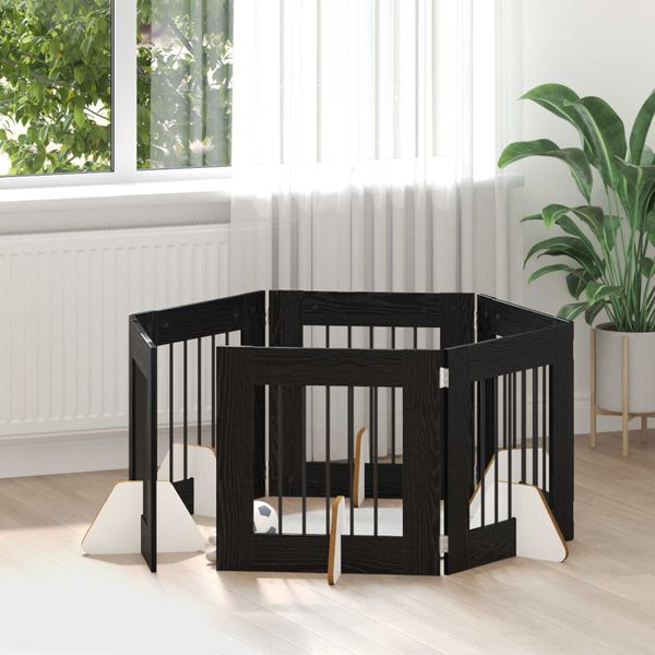 vidaXL Brána pre psov so stojanmi 6 pcs Čierny dub 60 x 60 cm