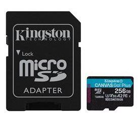 Pamäťová karta Kingston Canvas Go! Plus microSDXC 256GB Class 10, UHS-I, U3, V30, A2, 200/104MB/s (+ adaptér)
