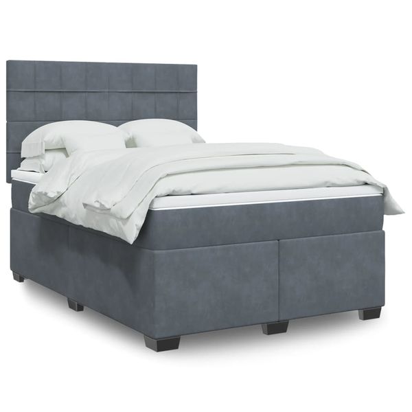 vidaXL Posteľný rám boxspring s matracom tmavosivý 140x190 cm zamat