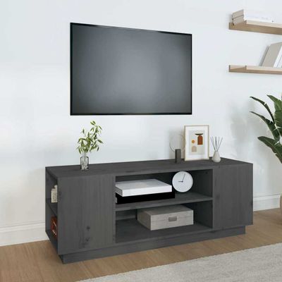 vidaXL TV skrinka sivá 110x35x40,5 cm masívna borovica
