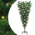 vidaXL Prevrátený umelý vianočný stromček s guľami Zelená 150 cm PVC