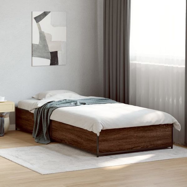 vidaXL Posteľný rám hnedý dub 90x200 cm kompozitné drevo a kov