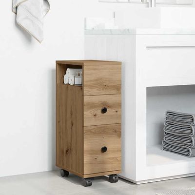 vidXL Úzka kúpeľňová skrinka s kolieskami dub artisan kompozitné drevo