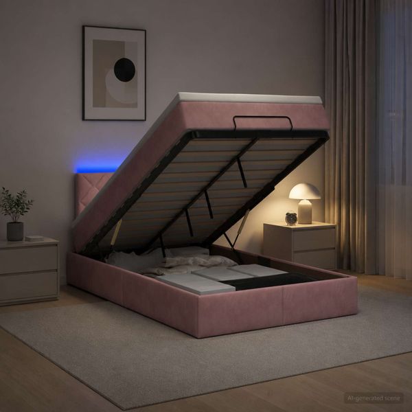 vidaXL Ottoman posteľ s matracom a LED Ružová 120 x 190 cm Zamat