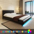 vidaXL Posteľ+matrac, pamäťová pena, LED, čierna, umelá koža 140x200cm
