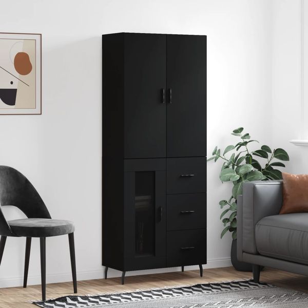 vidaXL Vysoká skrinka čierna 69,5x34x180 cm spracované drevo