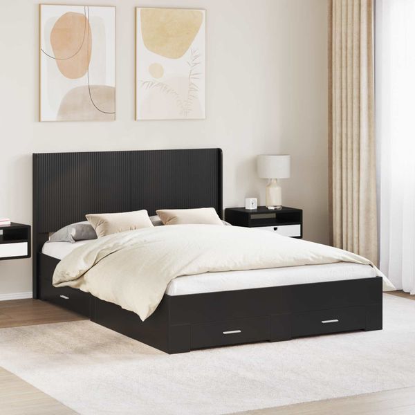 vidaXL Posteľový rám s úložným priestorom a čelom Čierna 135 x 190 cm