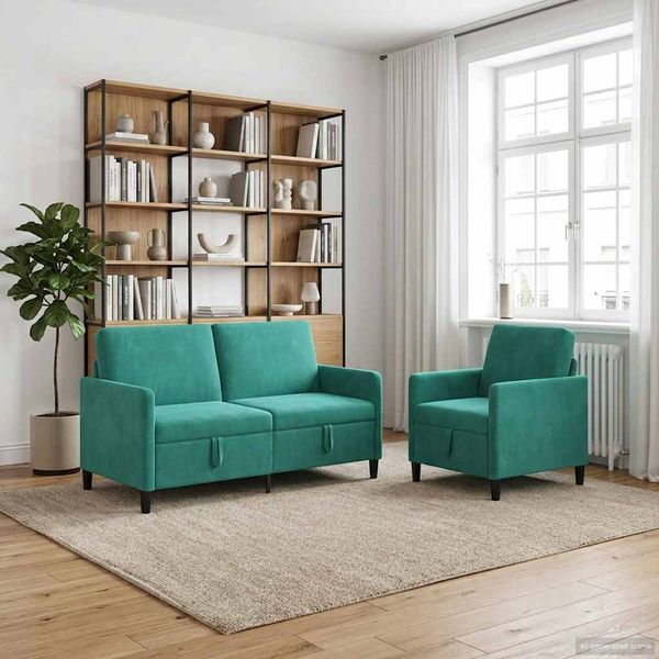 vidaXL Súprava pohovky s úložným priestorom 2 ks Tyrkysová Polyester