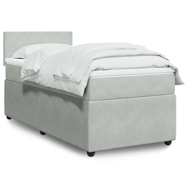 vidaXL Posteľný rám boxsping s matracom bledosivý 90x200 cm zamat
