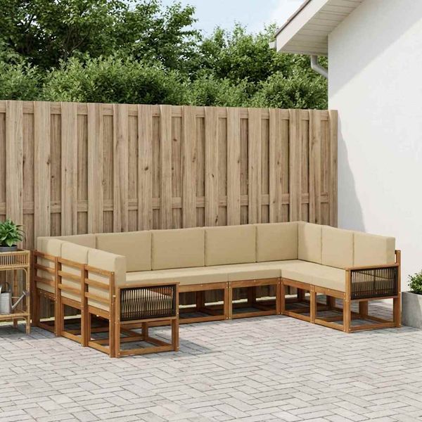 vidaXL Záhradná súprava gaučov s vankúšom 9 pcs Prírodná a béžová