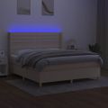 vidaXL Posteľ boxsping s matracom a LED krémová 160x200 cm látka