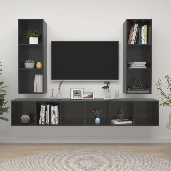 vidaXL Nástenné TV skrinky 4 ks, lesklé sivé, kompozitné drevo