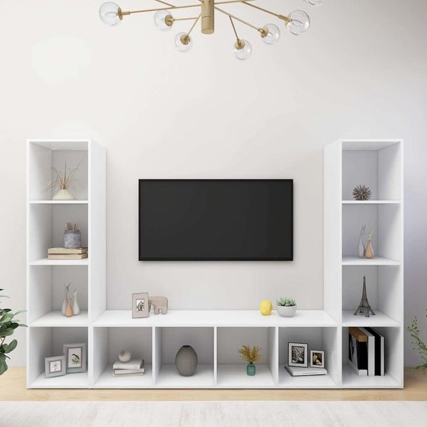 vidaXL TV skrinky 3 ks biele 142,5x35x36,5 cm drevotrieska
