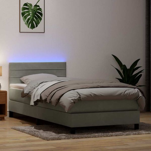 vidaXL Posteľný rám boxsping s matracom a LED bledosivý 100x210 cm zamat
