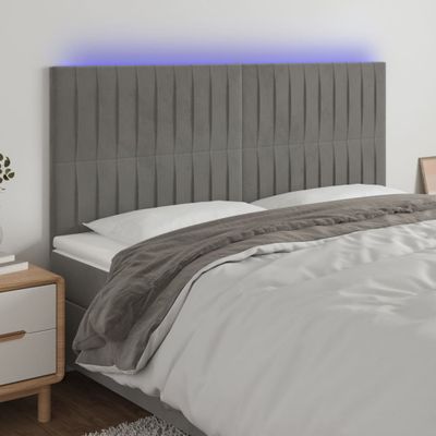 vidaXL Čelo postele s LED bledosivé 160x5x118/128 cm zamat