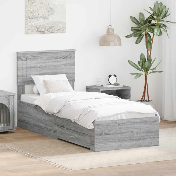 vidaXL Rám postele Sivý Sonoma a striebro 75 x 190 cm Kompozitné drevo