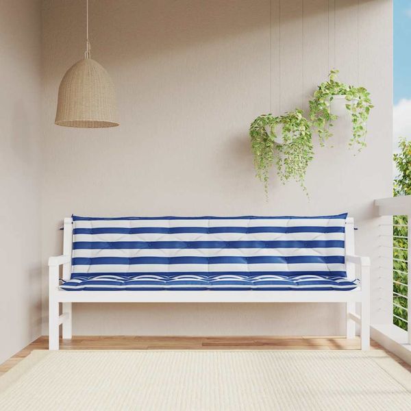 vidaXL Podložky na záhradnú lavičku 2 ks modro-biele 200x50x7cm látka