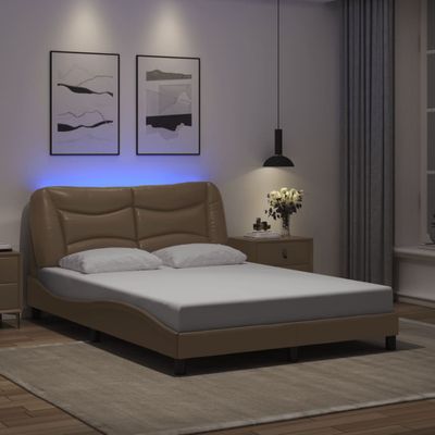 vidaXL Rám postele s LED bez matraca, Hvar, kapučínový 140x200 cm