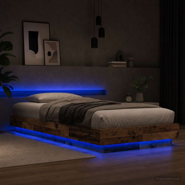 vidaXL Posteľový rám s LED Staré drevo 80 x 200 cm Kompozitné drevo