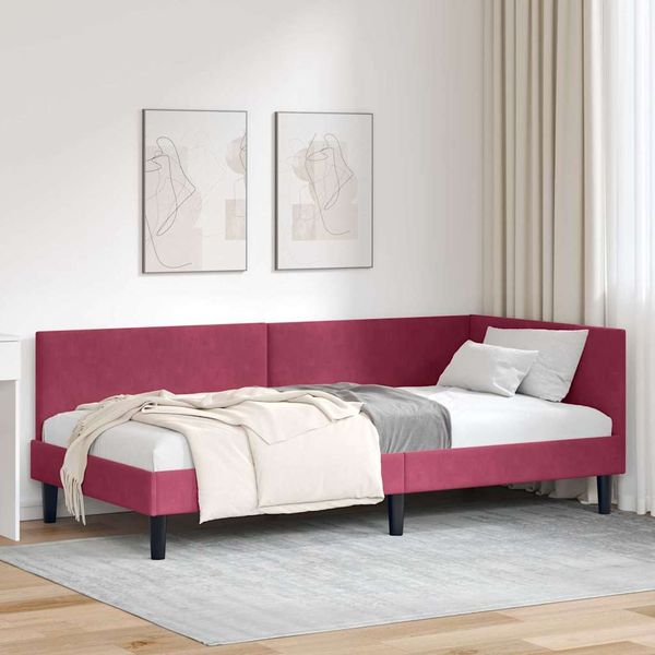vidaXL Rohový rám postele Víno červené 100 cm x 200 cm Zamat