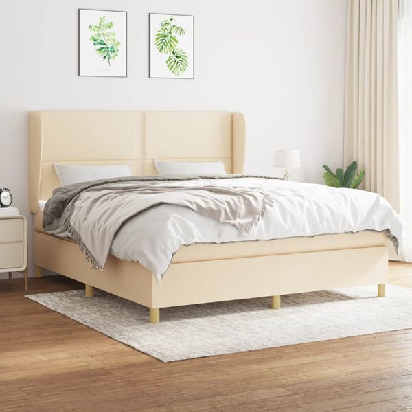 vidaXL Posteľný rám boxspring s matracom krémový 180x200 cm látka