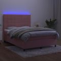 vidaXL Posteľný rám boxsping s matracom a LED ružový 140x190 cm zamat
