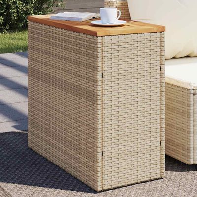 vidaXL Záhr. príručný stôl drevená doska béžová 58x27,5x55cm polyratan